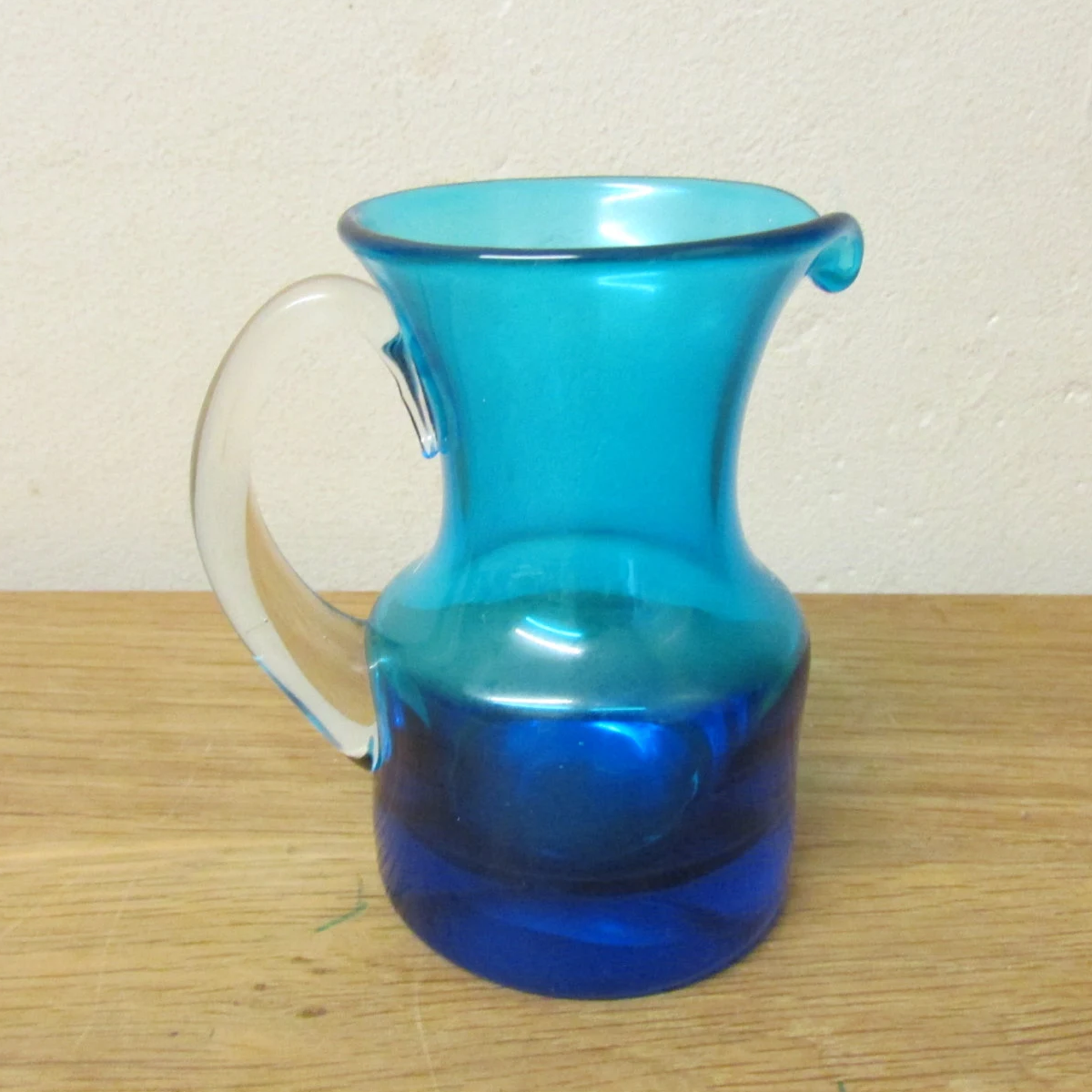 Mid-century Kingfisher blue small cased art glass table jug