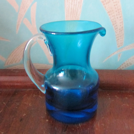 Mid-century Kingfisher blue small cased art glass table jug