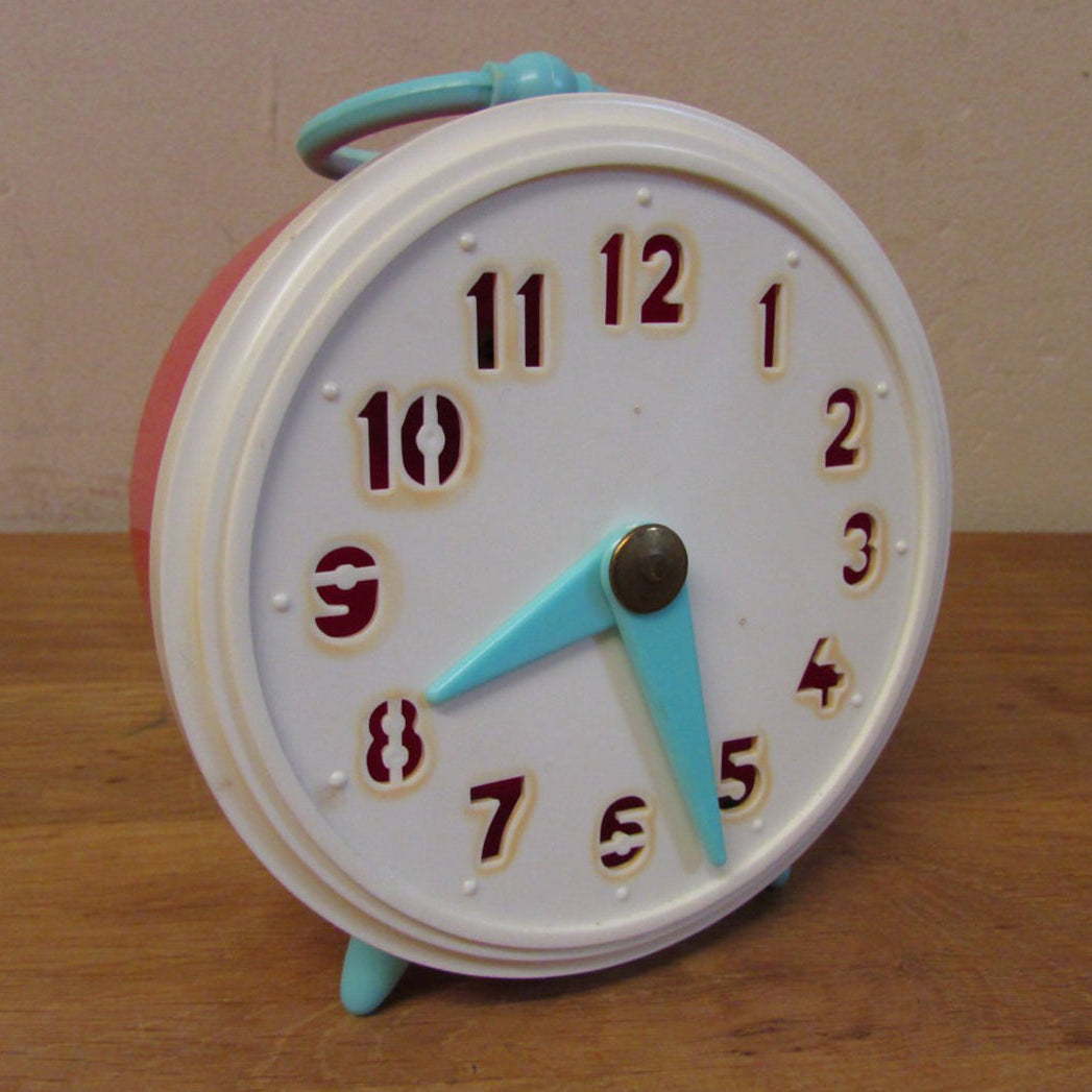 Vintage lockable toy clock money box with key, made in Czechoslovakia