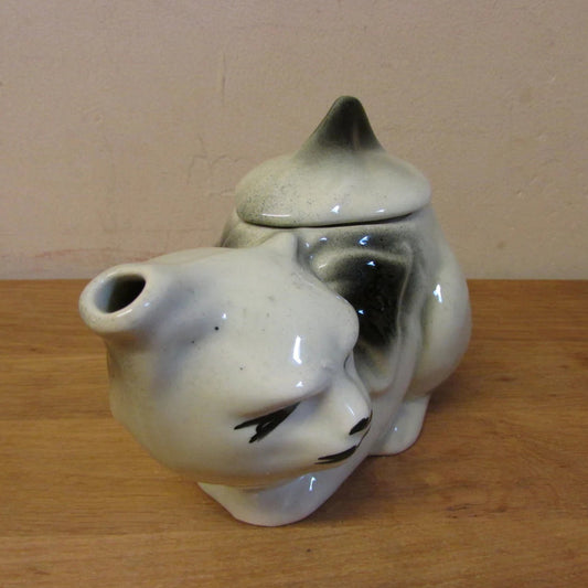 Unusual kitsch vintage black & white sleeping cat teapot