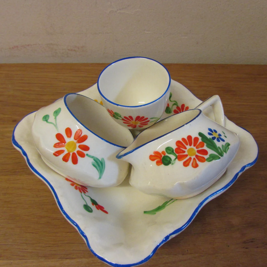 Art Deco Crown Ducal Ware hand-painted daisy pattern breakfast set