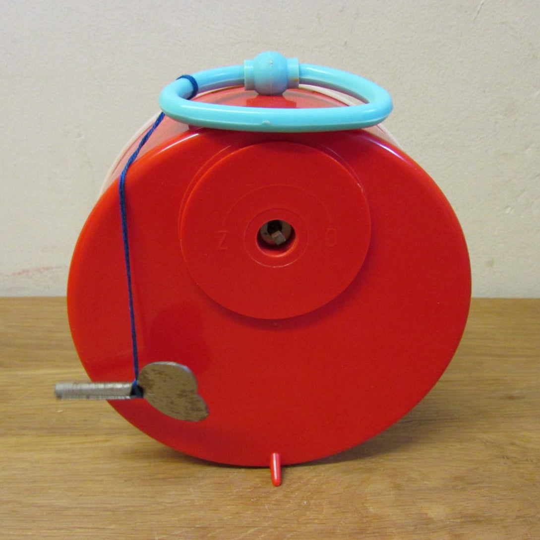 Vintage lockable toy clock money box with key, made in Czechoslovakia