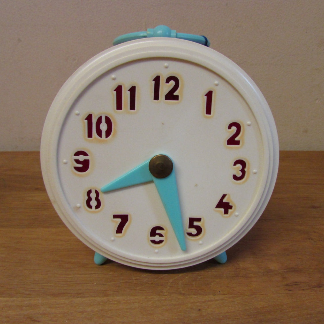 Vintage toy clock money box with lock & key, made in Czechoslovakia