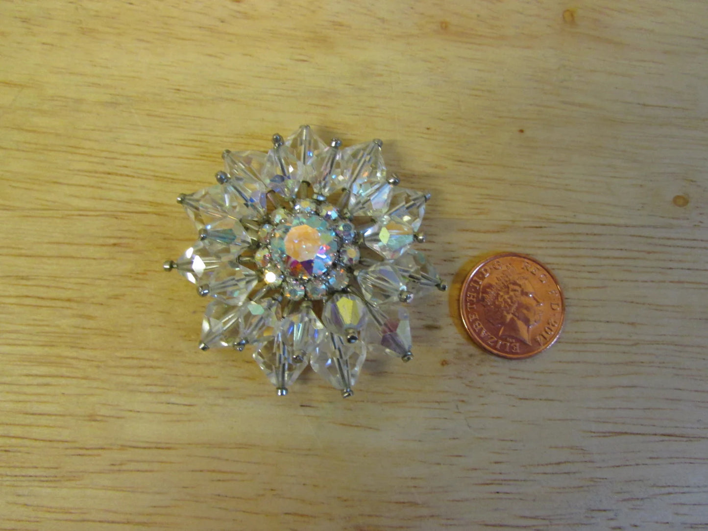 Vintage pavé crystal glass flower brooch