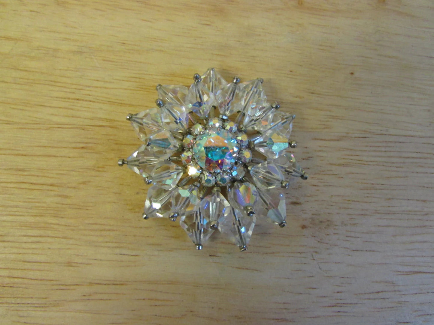 Vintage pavé crystal glass flower brooch