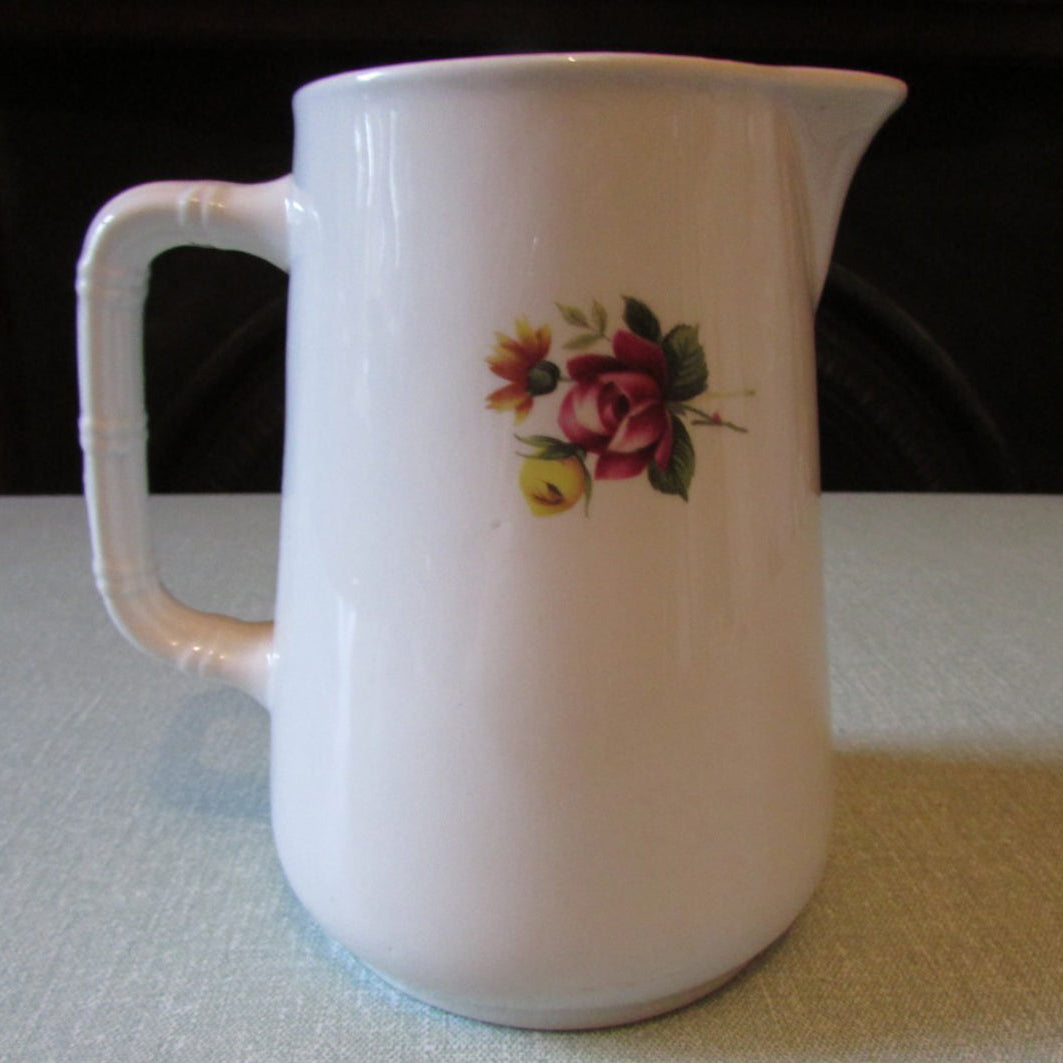 Vintage Sampson Bridgwood floral patterned milk jug, bamboo design detail on handle