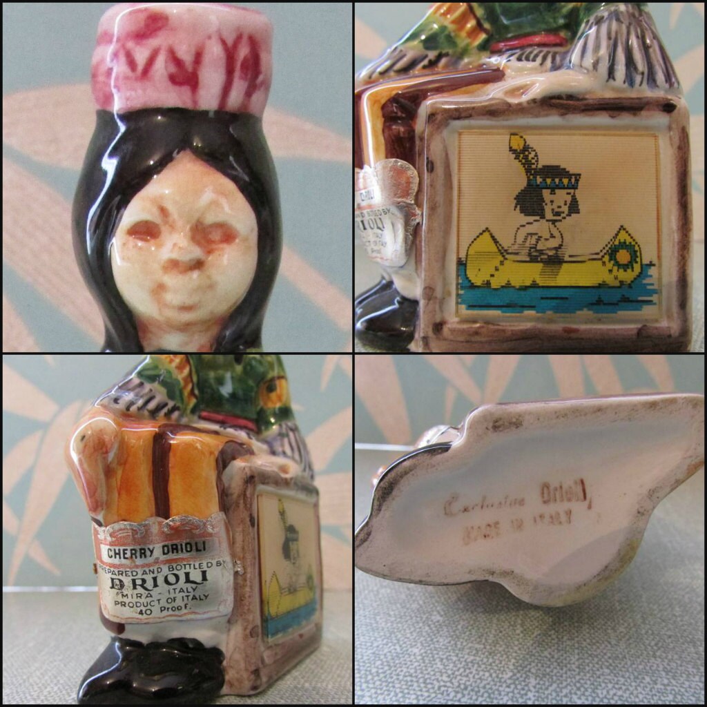 1960s Drioli miniature liquor bottle/decanter: indian squaw, animated