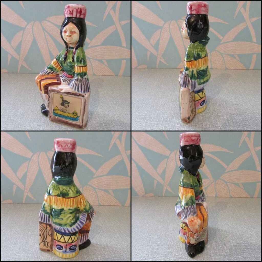 1960s Drioli miniature liquor bottle/decanter: indian squaw, animated