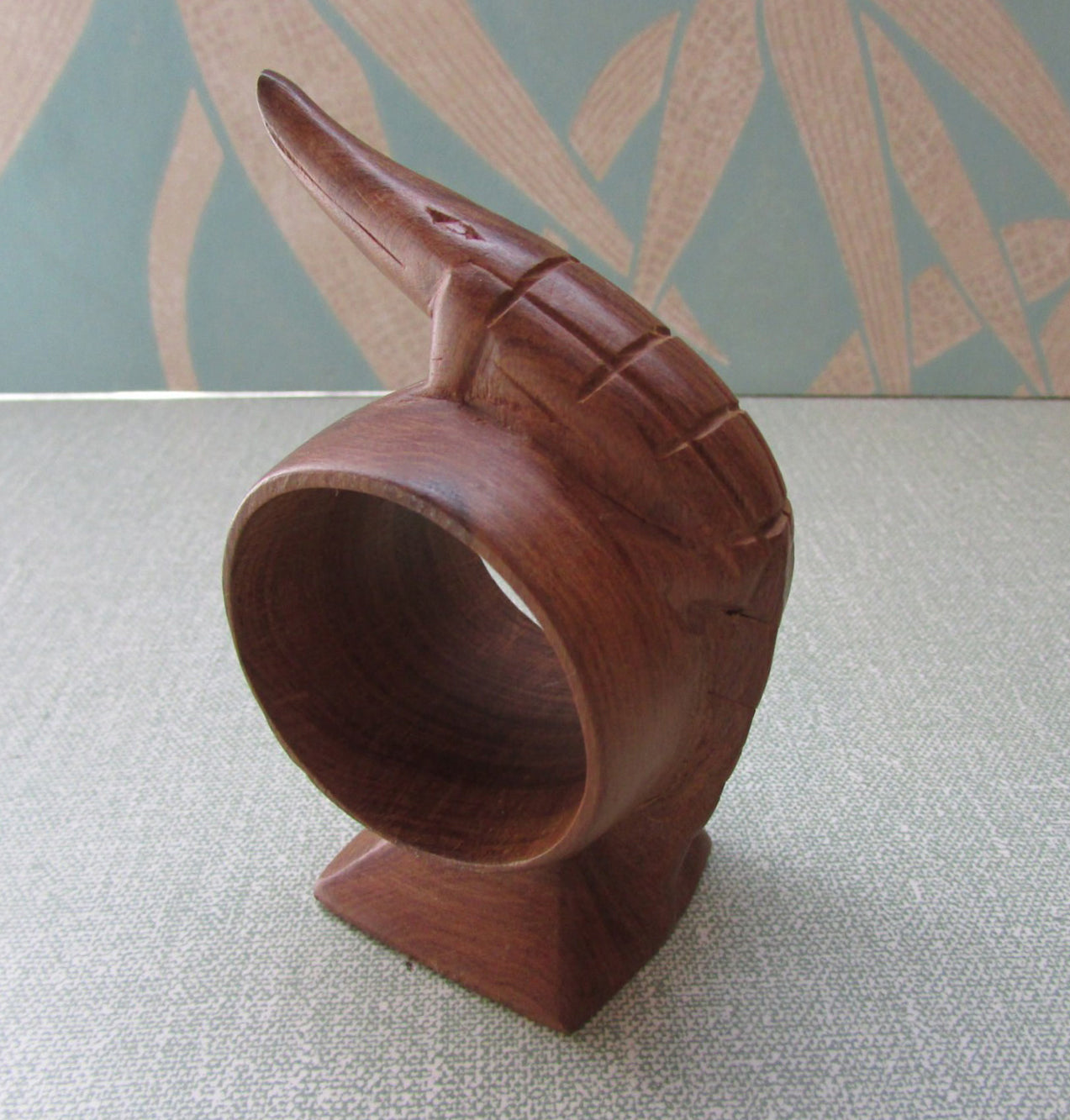 Pair of vintage hand carved wooden alligator/crocodile napkin rings