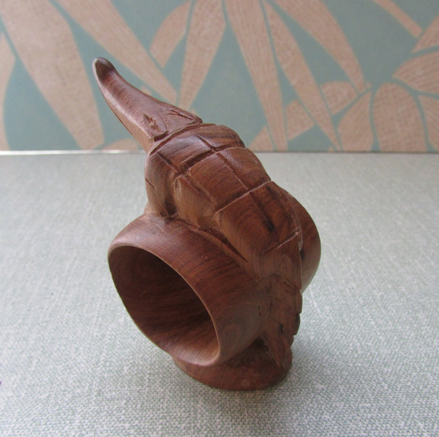 Pair of vintage hand carved wooden alligator/crocodile napkin rings