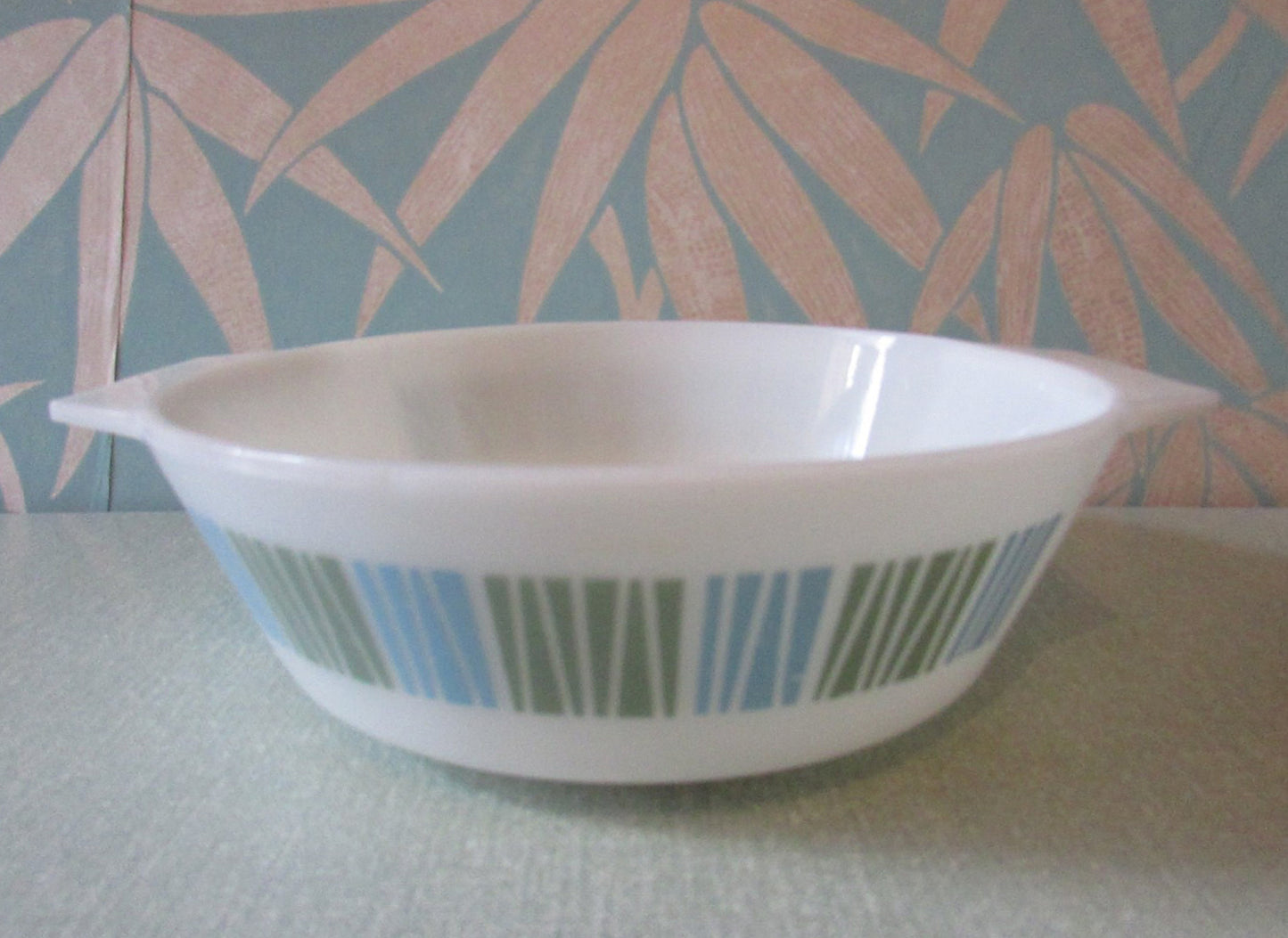 Pair of 1960s JAJ Pyrex "Matchmaker" casserole/serving dish, blue & green colourway