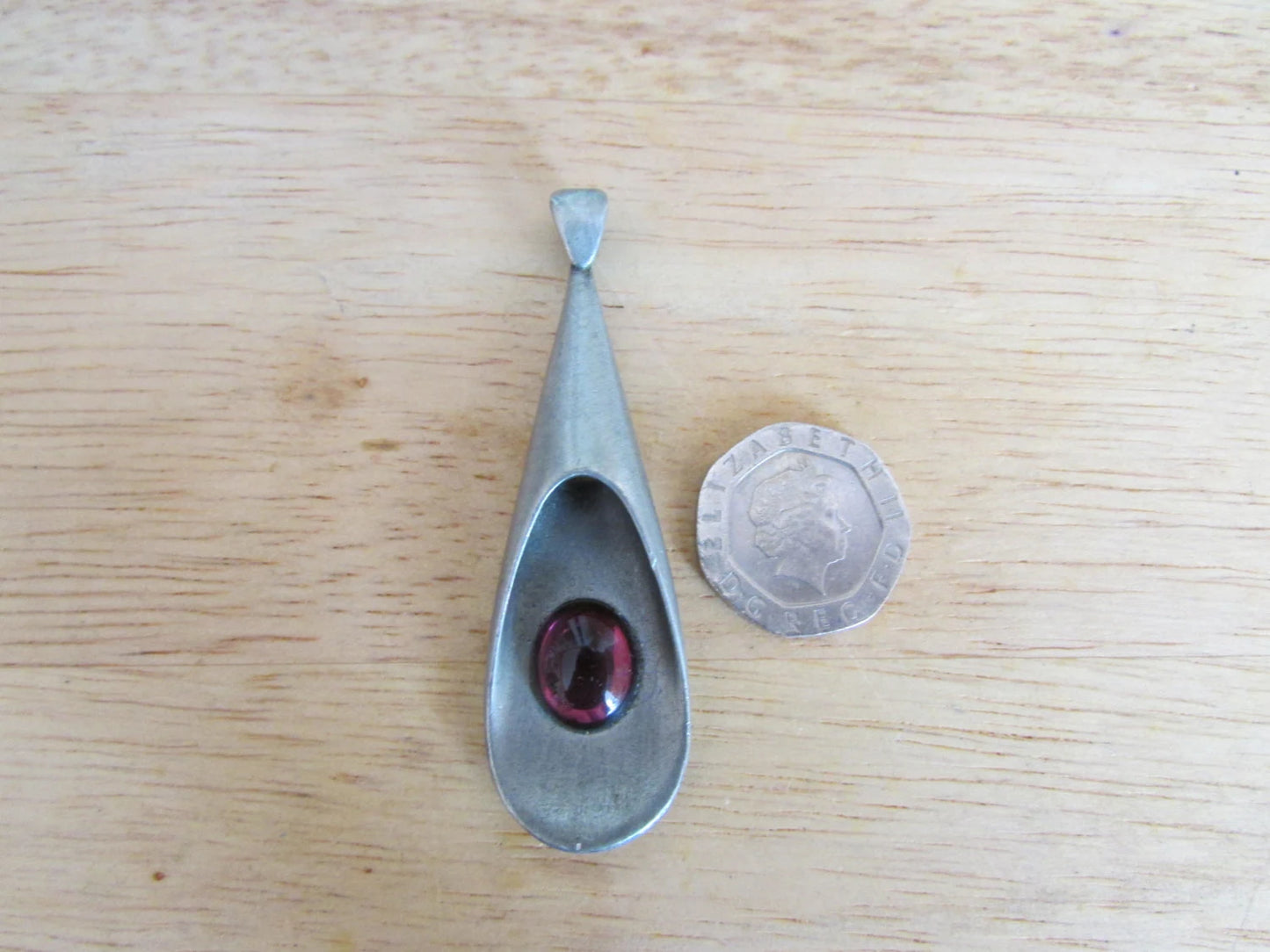 1960s pewter & amethyst glass cabochon pendant