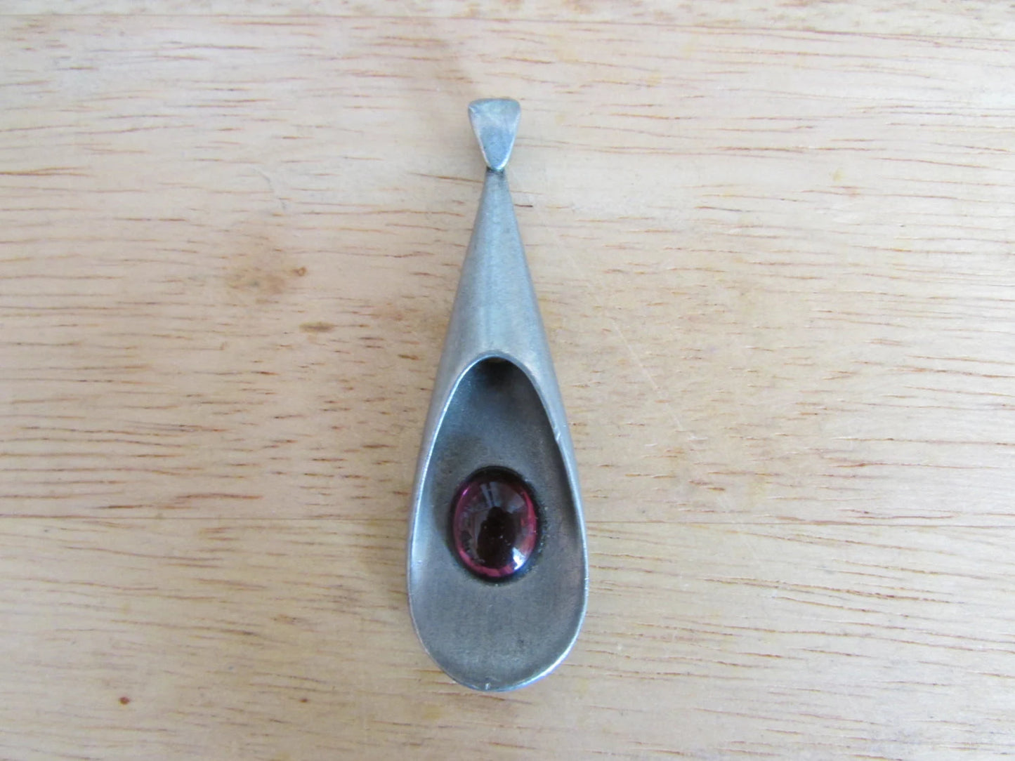 1960s pewter & amethyst glass cabochon pendant