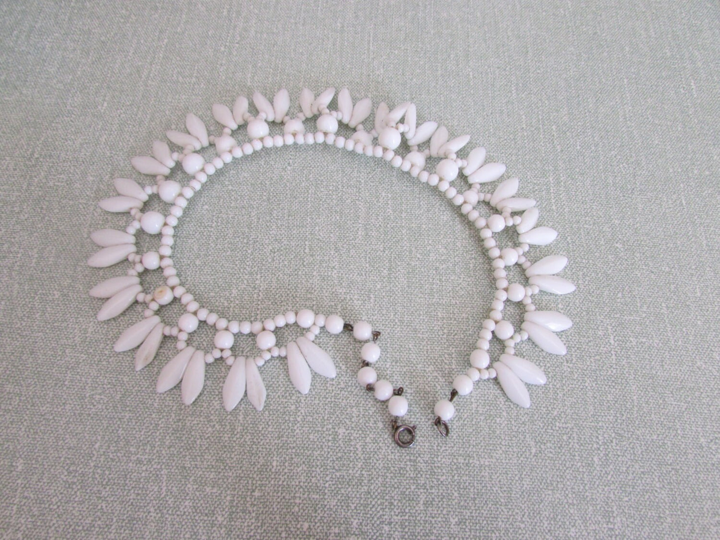 Mid-century white milk glass beaded necklace