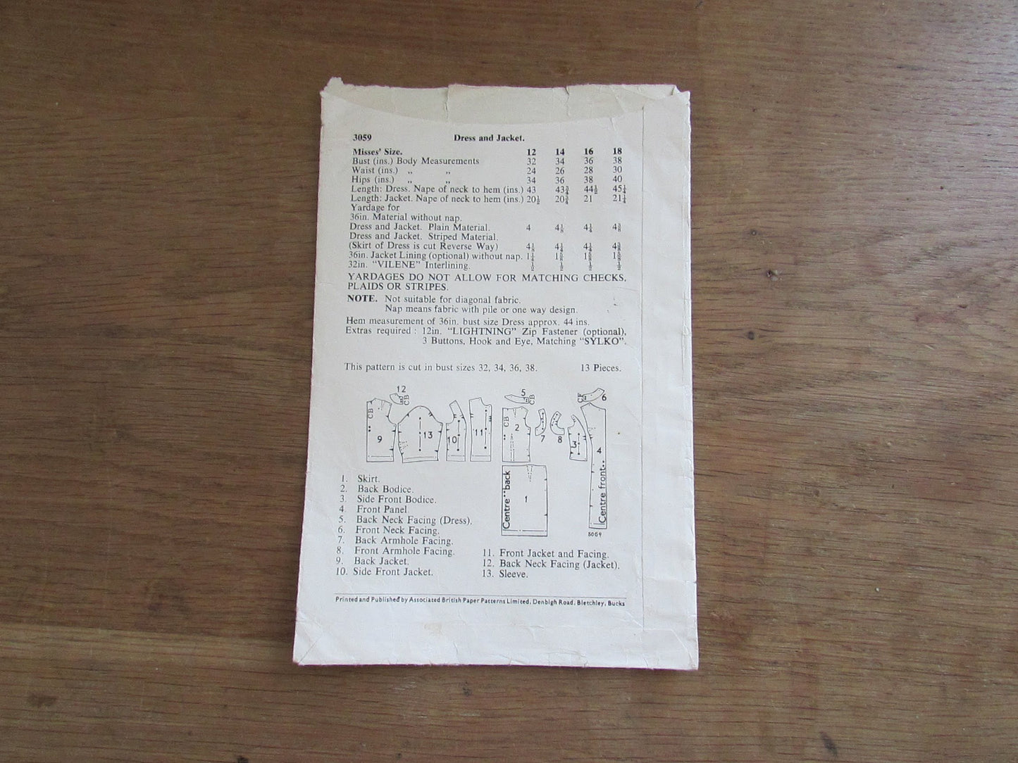 Part cut 1960s Le Roy 3059 sewing pattern for misses' dress & jacket, size 18 (complete)