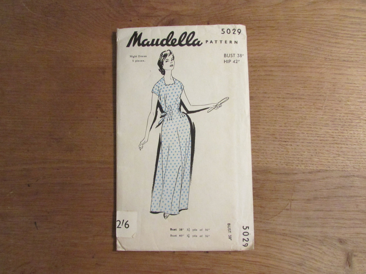Uncut 1940s/50s Maudella 5029 sewing pattern for dress, size 12-14 approx (complete) bust 38" / hip 42"