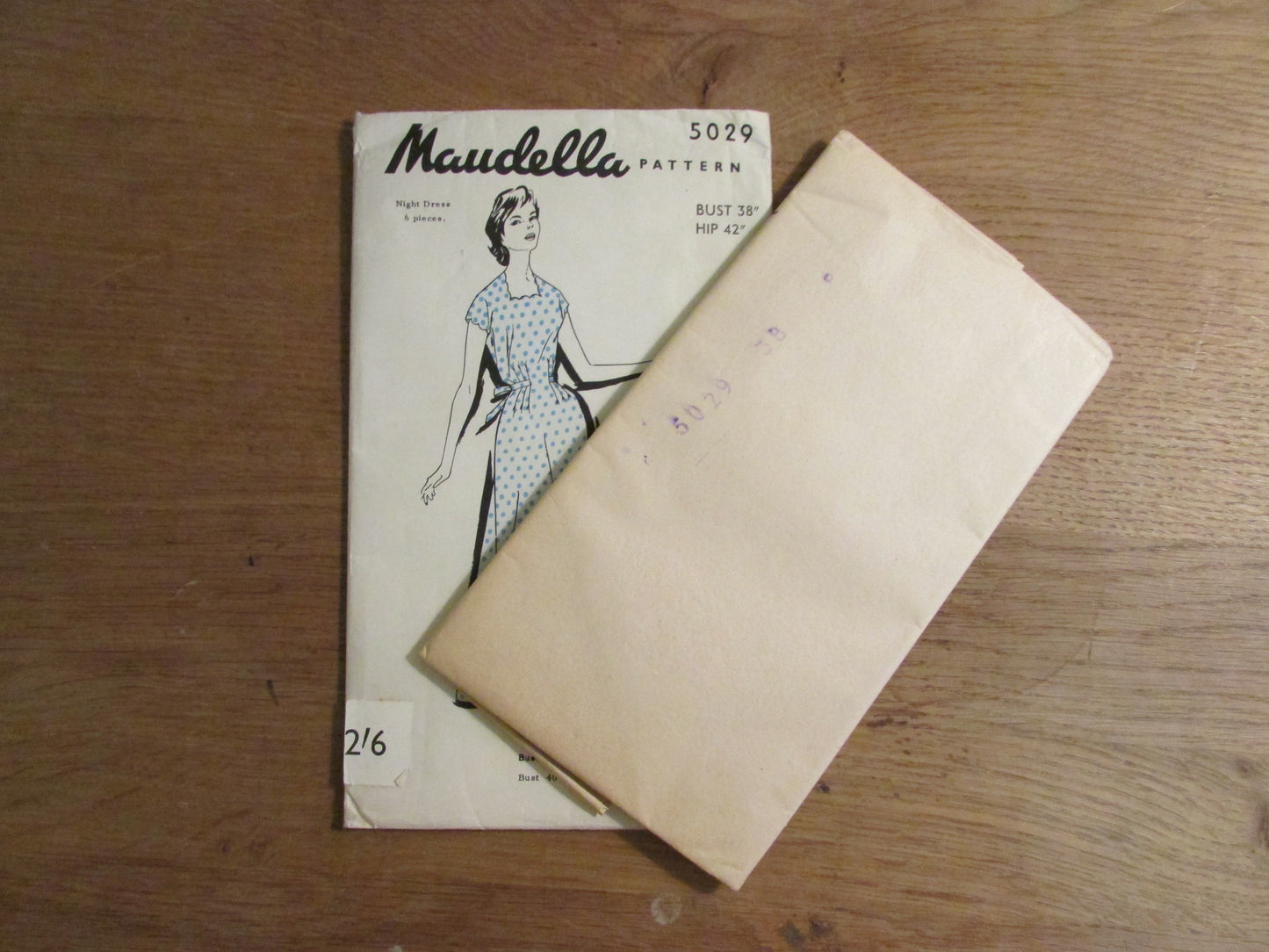 Uncut 1940s/50s Maudella 5029 sewing pattern for dress, size 12-14 approx (complete) bust 38" / hip 42"