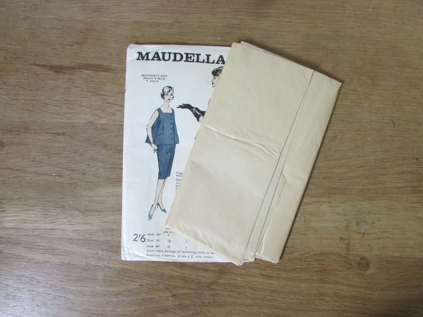 Uncut 1950s Maudella 5070 sewing pattern for maternity suit (smock & skirt), size 18/20 (complete)