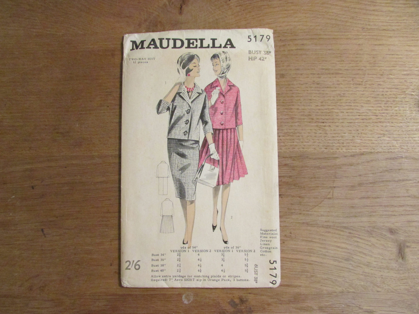 Uncut 1960s Maudella 5179 sewing pattern for two-way suit, size 12-14 approx (complete)