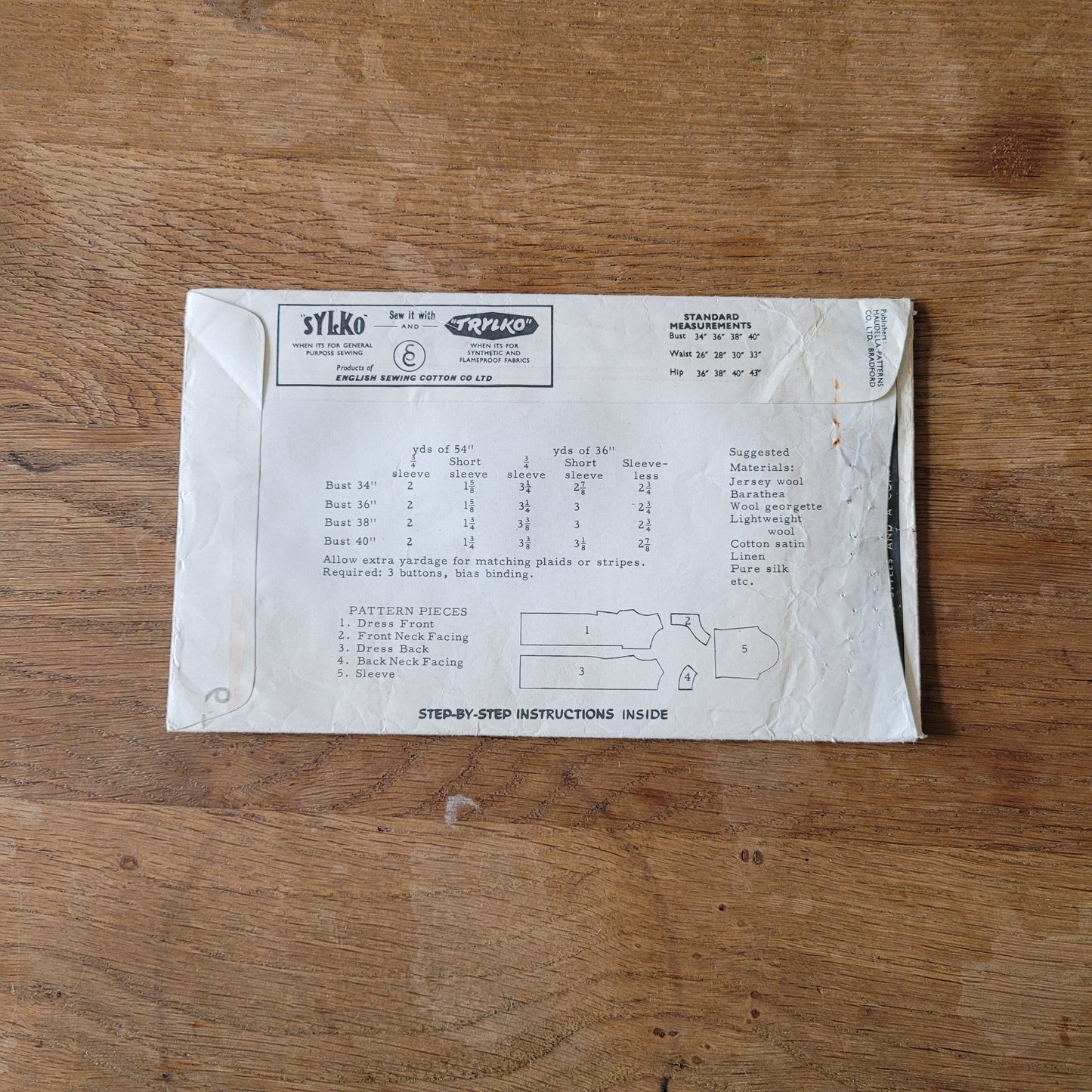 Used 1960s Maudella 5308 sewing pattern for dress with sleeve variations, size 12 (complete)