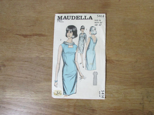 Part cut 1960s Maudella 5414 sewing pattern for evening dress, size 18 (complete)