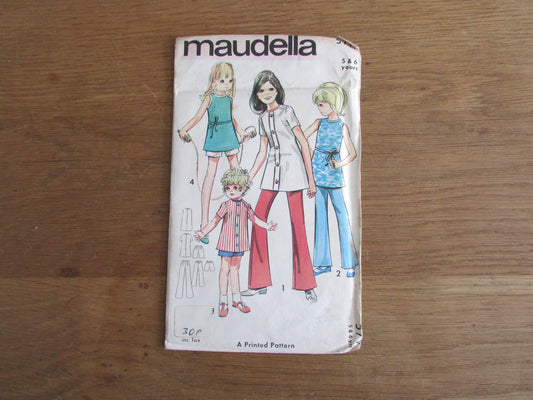Uncut 1970s Maudella 5711 sewing pattern for child's dress and trousers or "hot pants", age 5 & 6 years (complete)