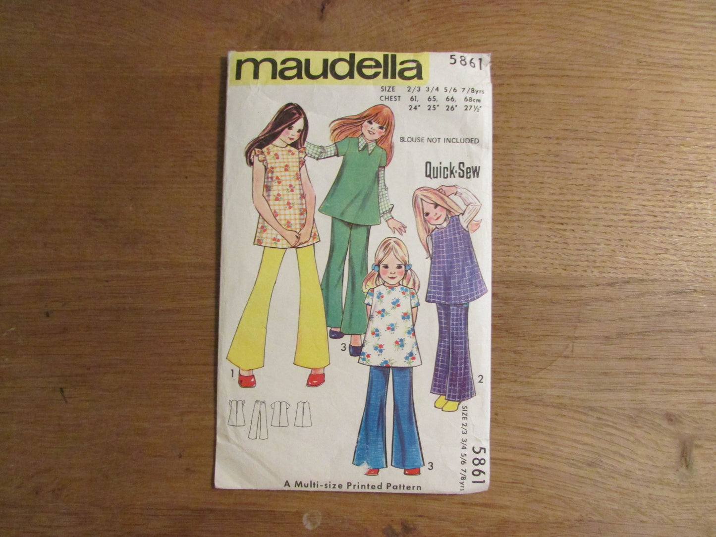 art-cut 1970s Maudella 5861 sewing pattern for tunic dress, sizes 2/3 to 7/8 (cut to size 7/8, see description below)