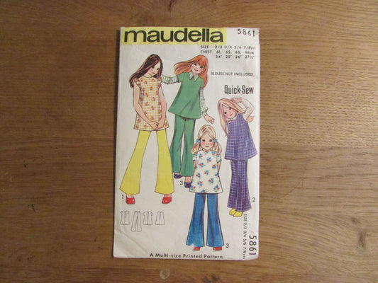 art-cut 1970s Maudella 5861 sewing pattern for tunic dress, sizes 2/3 to 7/8 (cut to size 7/8, see description below)