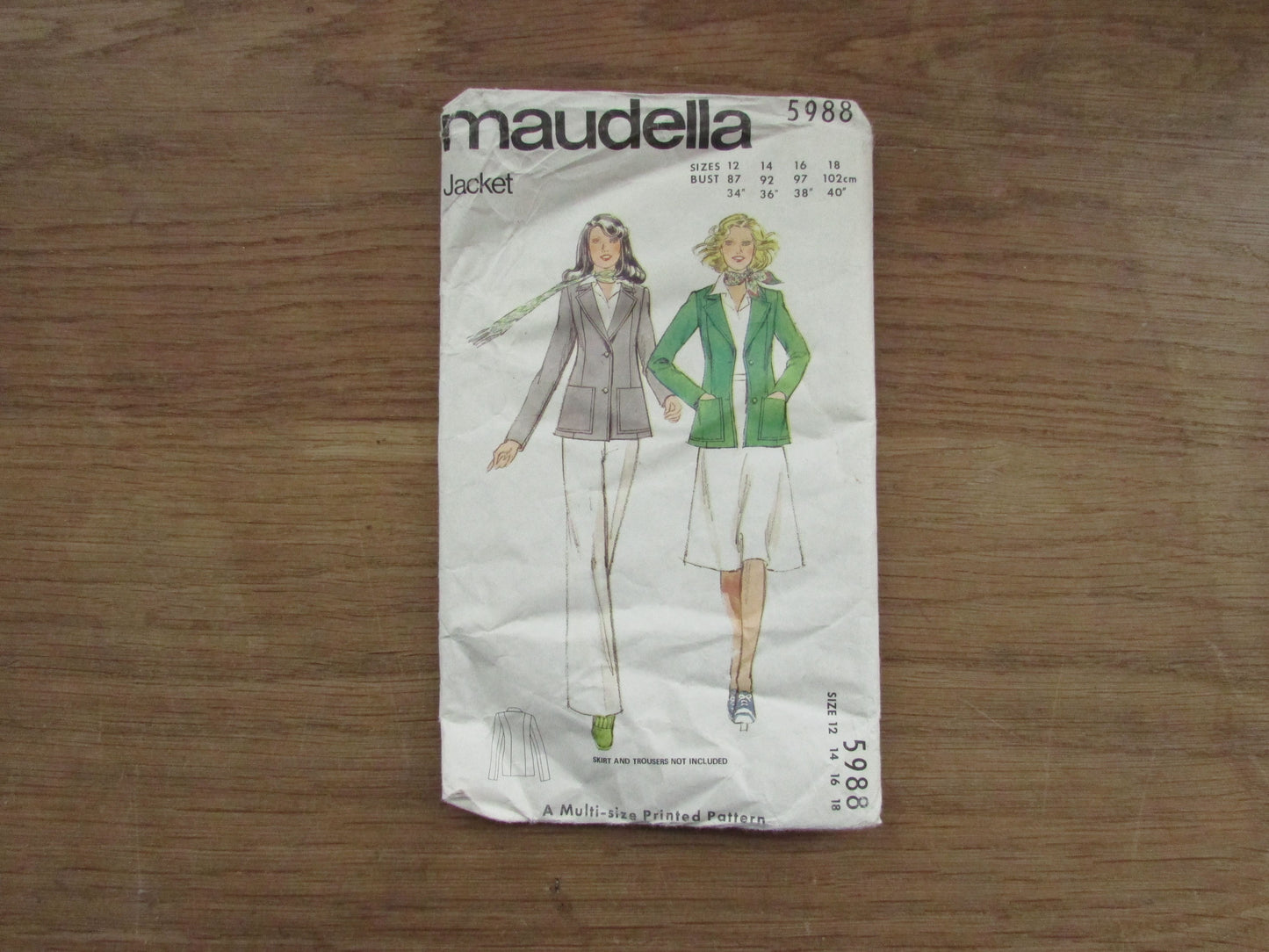 Uncut 1970s Maudella 5988 sewing pattern for misses' jacket, sizes 12-14-16-18 (complete)