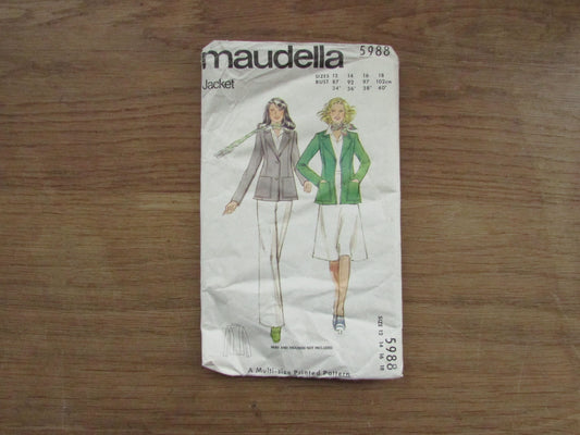 Uncut 1970s Maudella 5988 sewing pattern for misses' jacket, sizes 12-14-16-18 (complete)