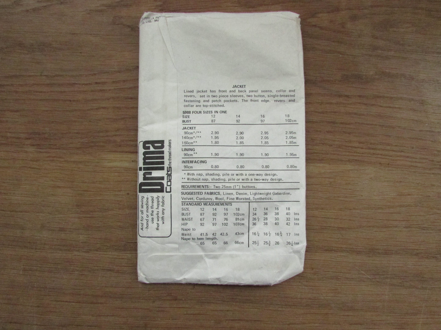 Uncut 1970s Maudella 5988 sewing pattern for misses' jacket, sizes 12-14-16-18 (complete)