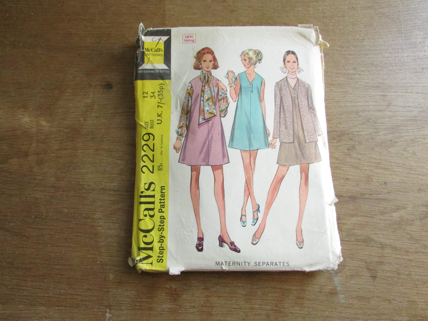 Part cut 1969 McCall's 2229 sewing pattern for maternity separates..., size 12 (complete)