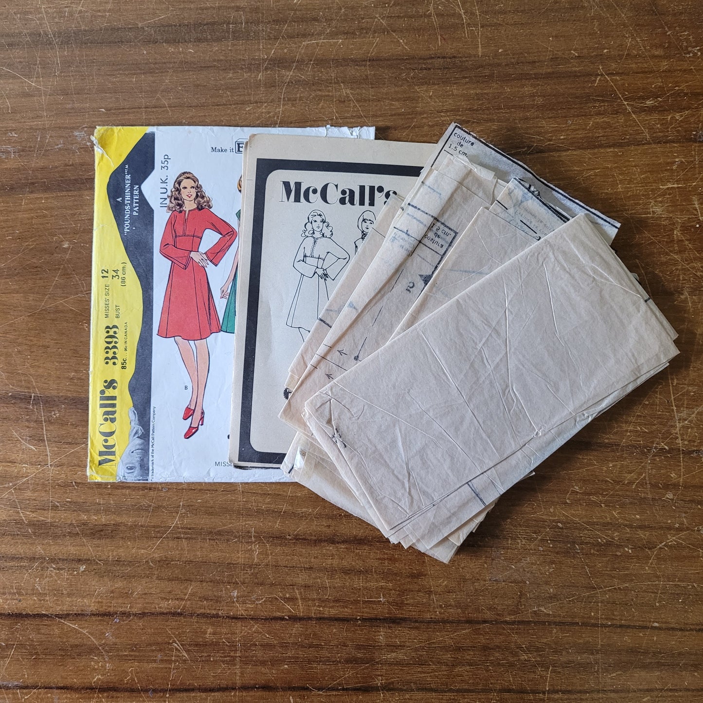 Part cut 1972 McCall's 3393 sewing pattern for misses' dress & scarf, size 12 (complete)