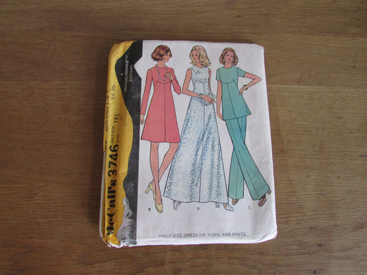 Uncut 1973 McCall's 3746 sewing pattern for half-size dress or tunic & pants, size 18.5 (complete)
