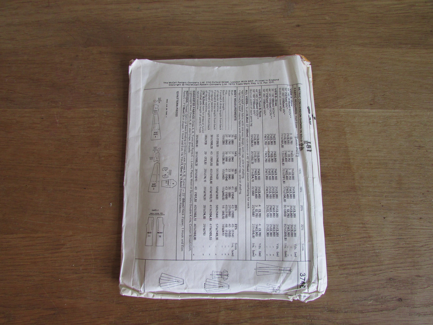 Uncut 1973 McCall's 3746 sewing pattern for half-size dress or tunic & pants, size 18.5 (complete)