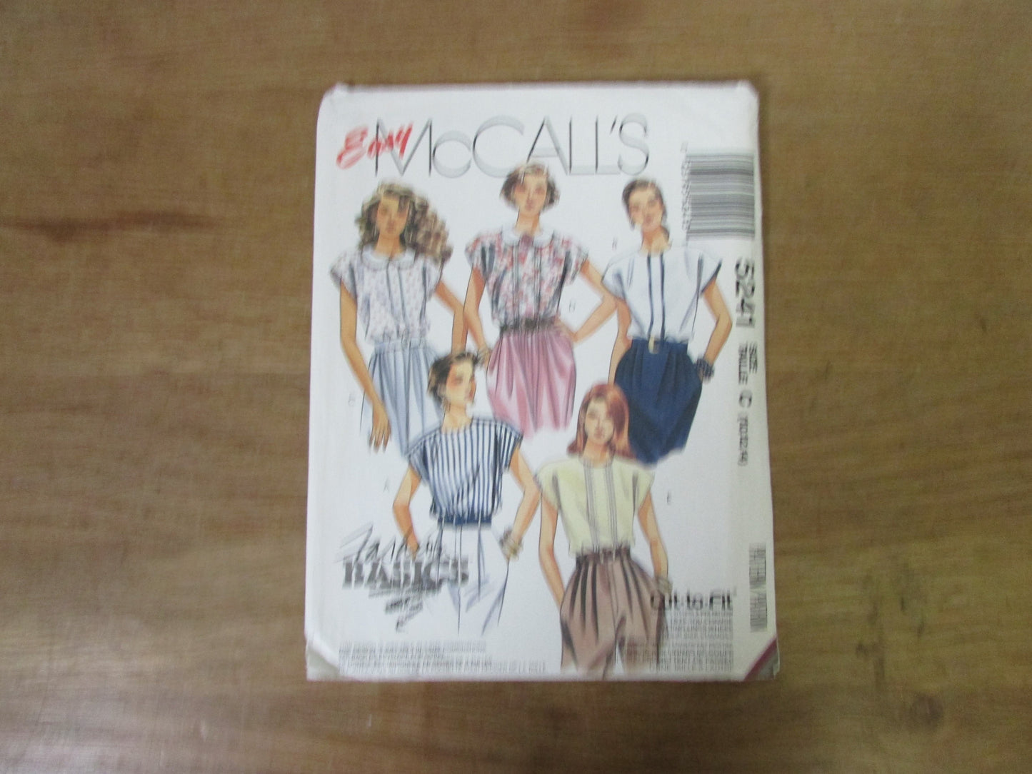 Uncut 1991 McCall's 5241 sewing pattern for misses' loose-fitting blouses, sizes 10-12-14 (complete)