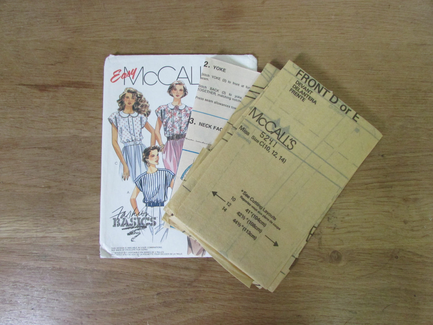 Uncut 1991 McCall's 5241 sewing pattern for misses' loose-fitting blouses, sizes 10-12-14 (complete)