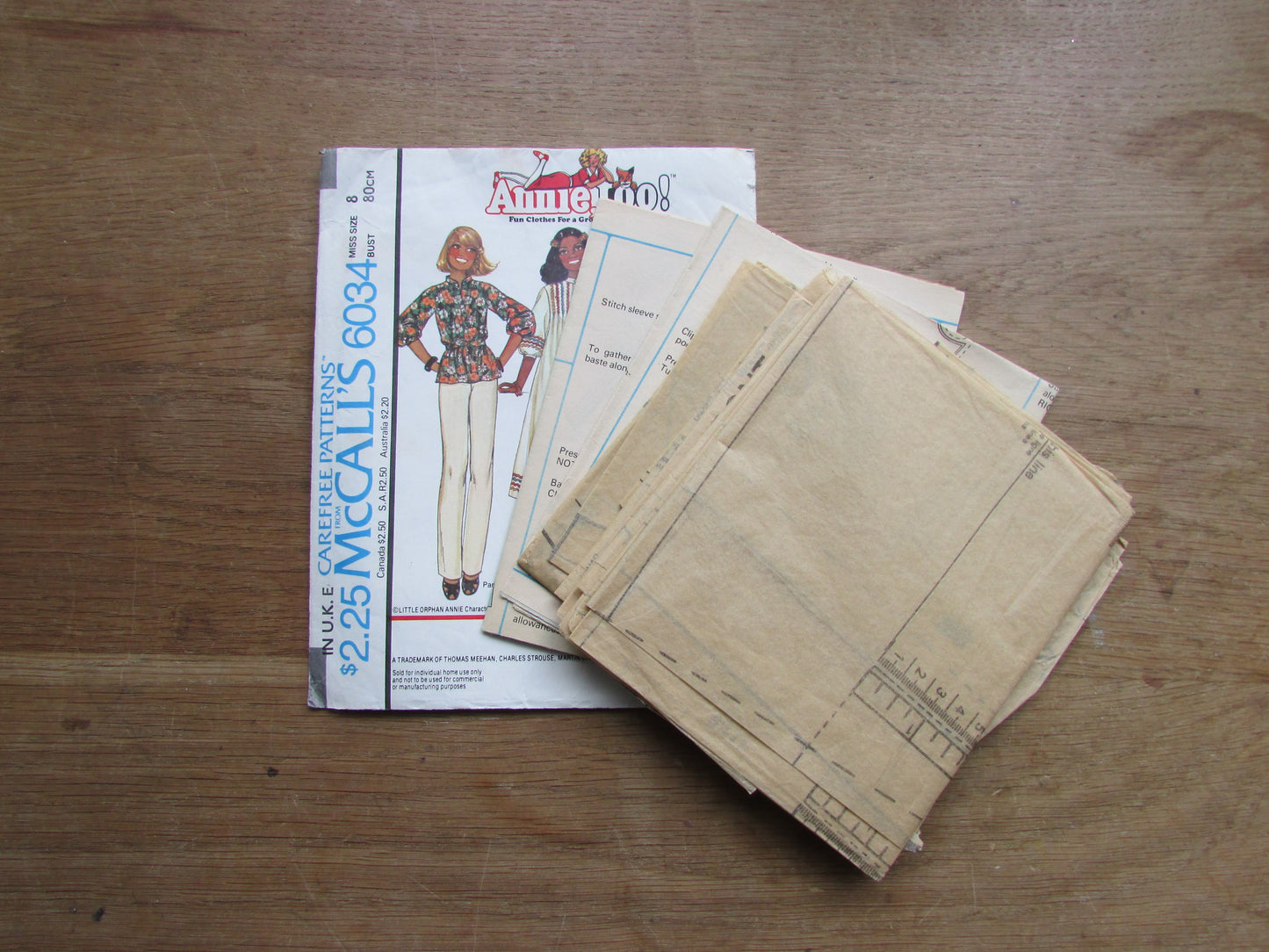 Part cut 1978 McCall's 6034 Annie, Too! sewing pattern for misses' dress or top & vest, size 8 (complete)