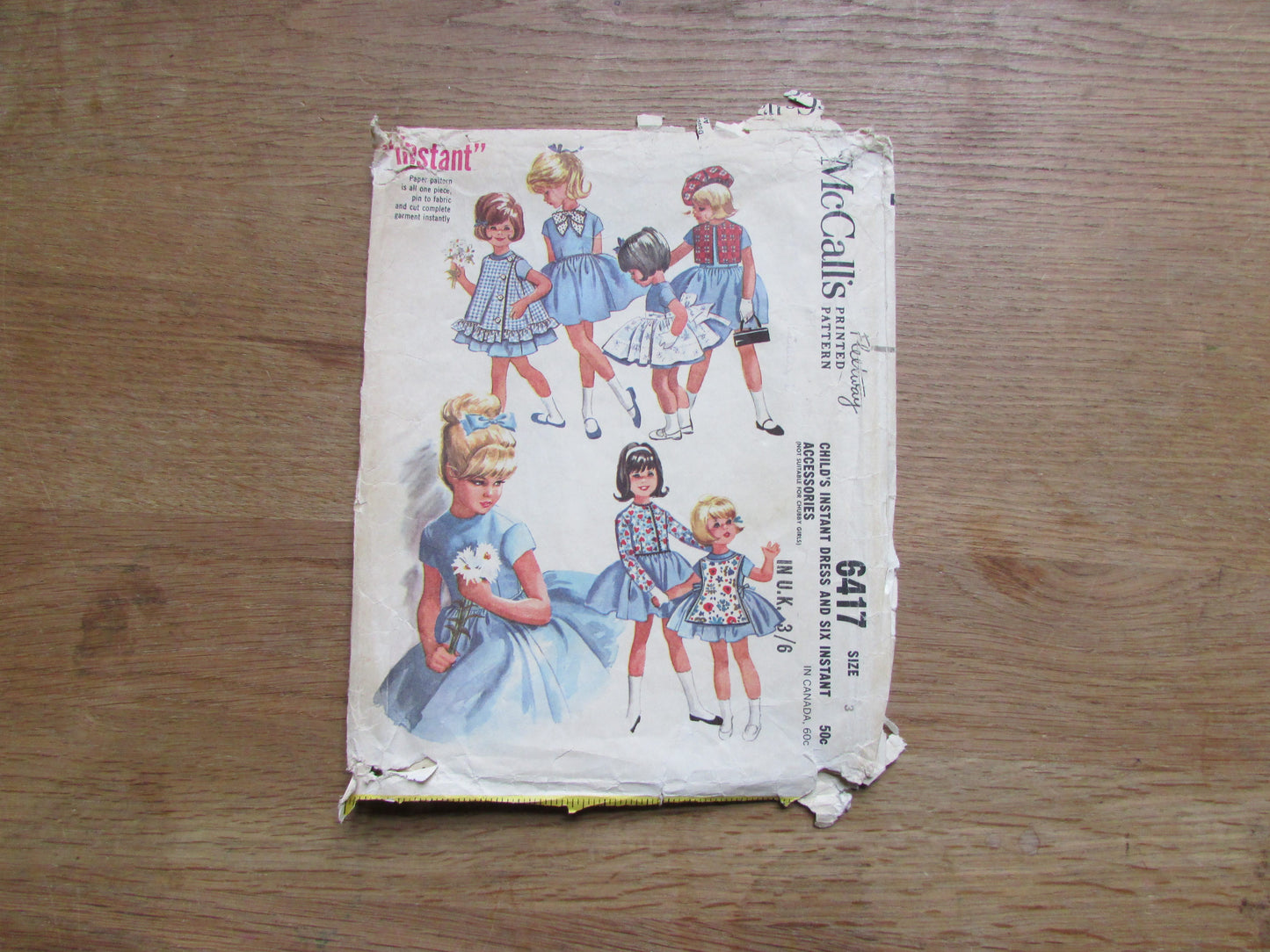 Part cut 1962 McCall's 6417 sewing pattern for child's instant dress & six instant accessories, size 3 (complete)