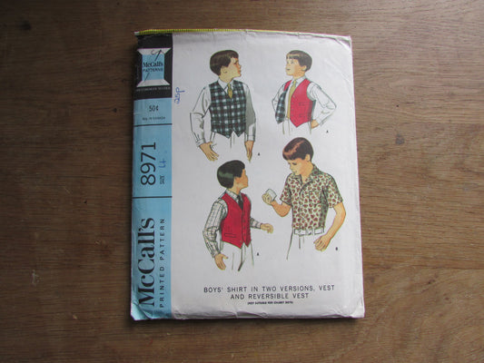 Part cut 1960s McCall's 8971 sewing pattern for boy's shirt in two versions, vest & reversible  vest, size 4 (complete)