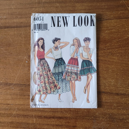 Uncut 1980s New Look 6051 sewing pattern for skirts, sizes 6-16 (complete)