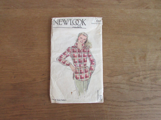 Used 1980s New Look/Maudella 6141 sewing pattern for misses' shirt, cut to size 14 (complete)