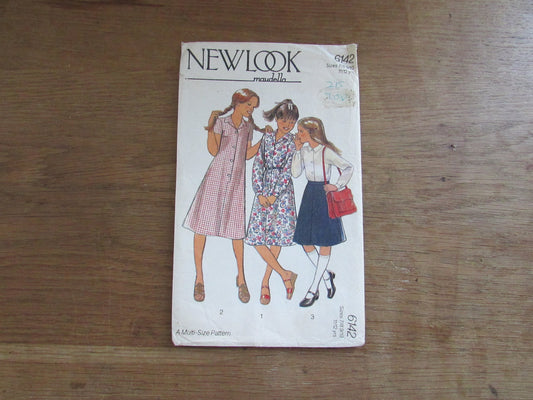 Uncut 1970s New Look Maudella 6142 sewing pattern for girl's dress, blouse & skirt, sizes 7/8-9/10-11/12 years (complete)