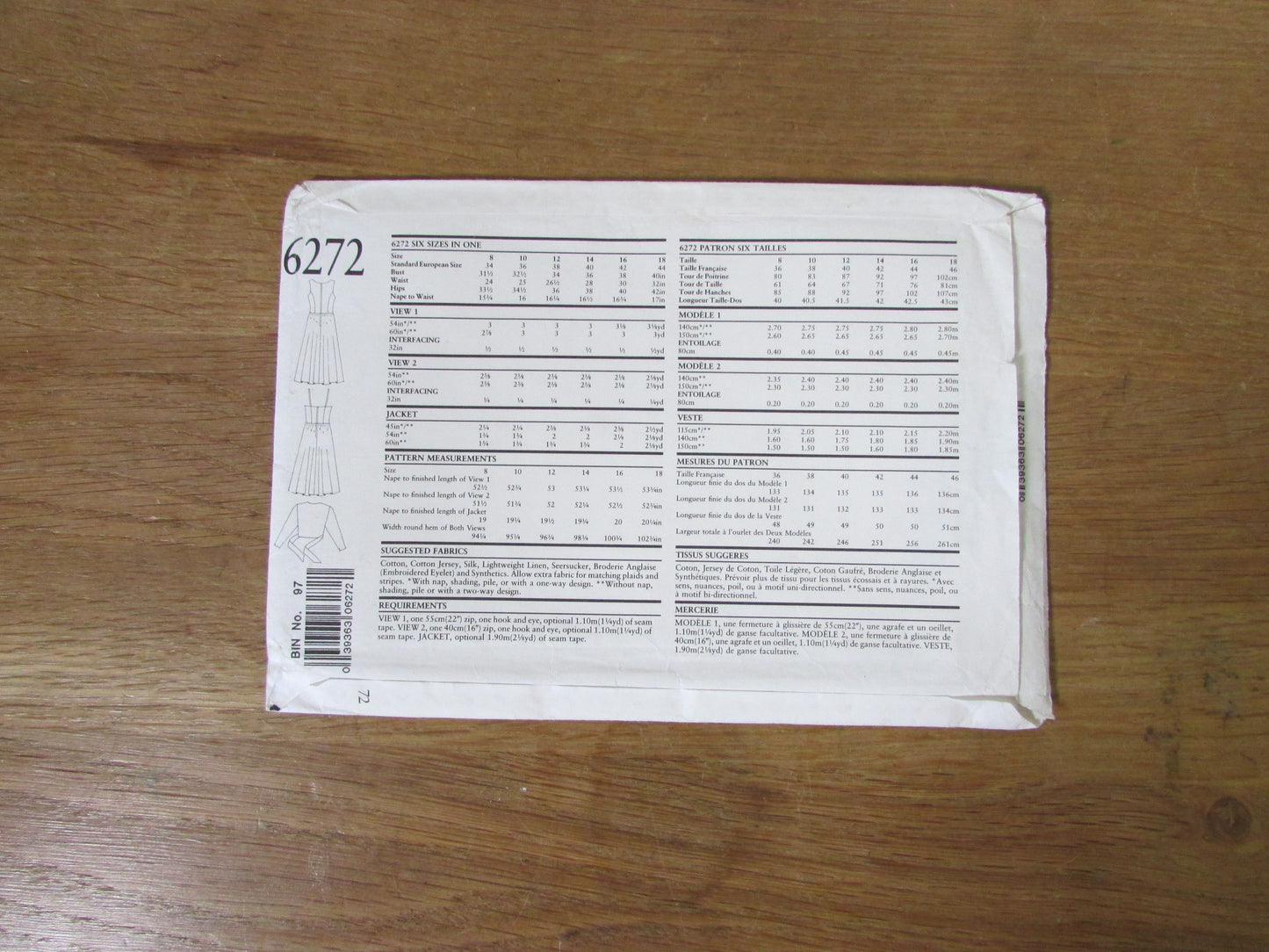 Uncut 1980s New Look 6272 sewing pattern for dress & jacket, sizes 8-18 (complete)