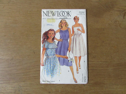 Part cut 1980s New Look 6396 sewing pattern for sundress, sizes 10-16 (cut to size 16, complete)