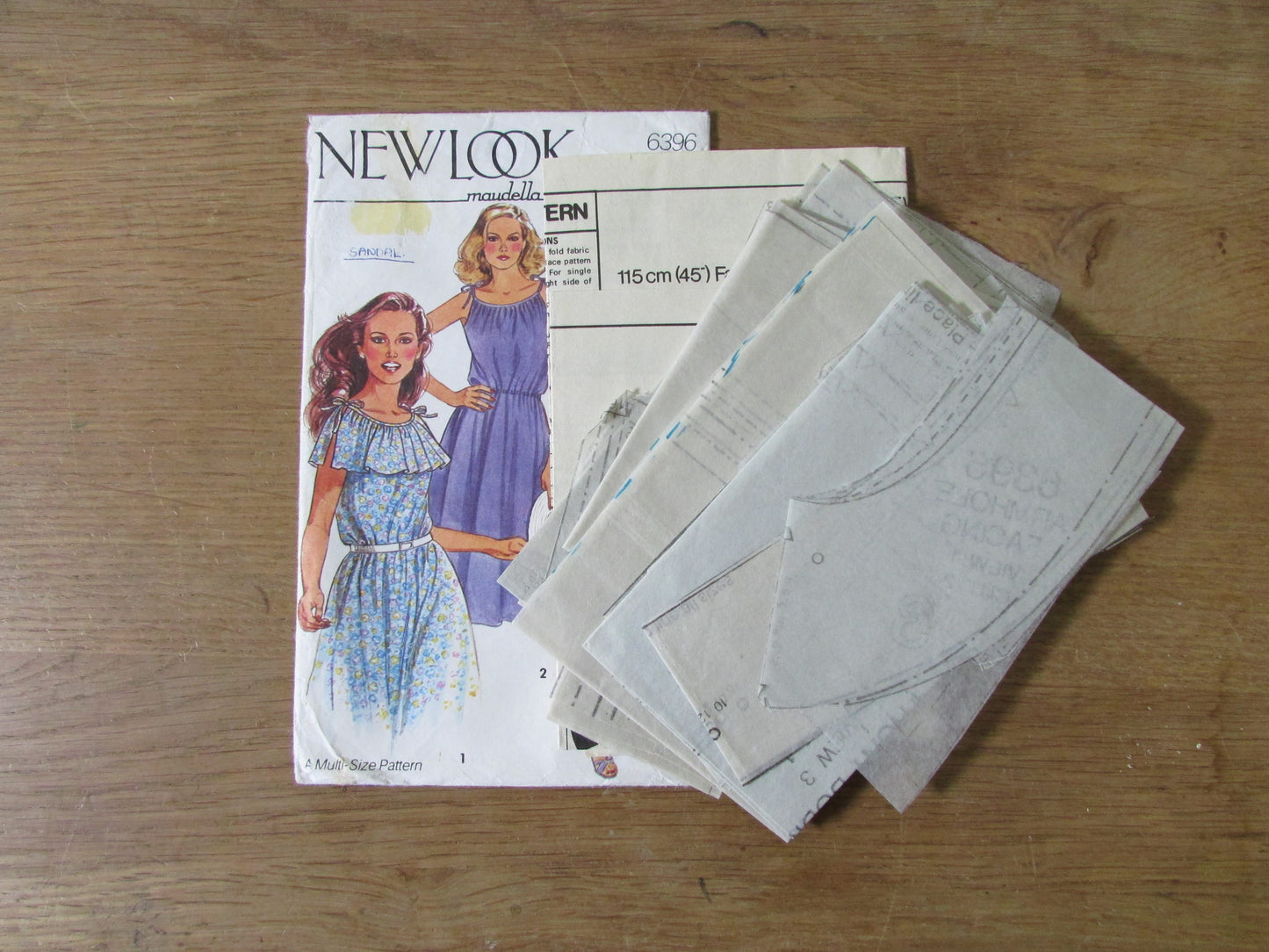 Part cut 1980s New Look 6396 sewing pattern for sundress, sizes 10-16 (cut to size 16, complete)