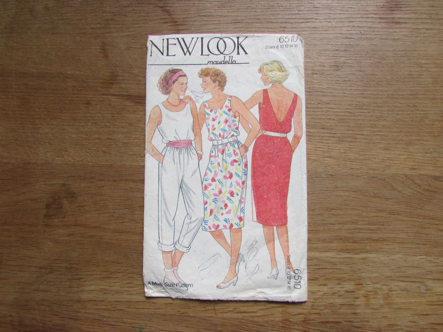 Uncut 1980s New Look Maudella 6510 sewing pattern for dress & jumpsuit, sizes 8 to 16 (complete)