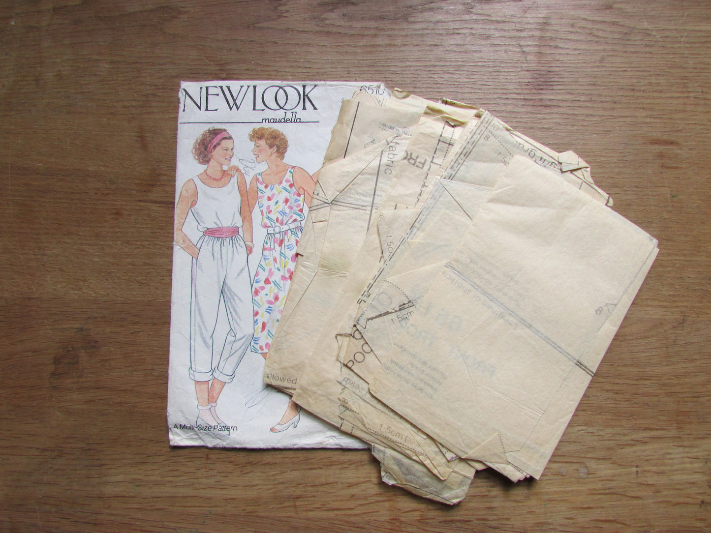 Uncut 1980s New Look Maudella 6510 sewing pattern for dress & jumpsuit, sizes 8 to 16 (complete)
