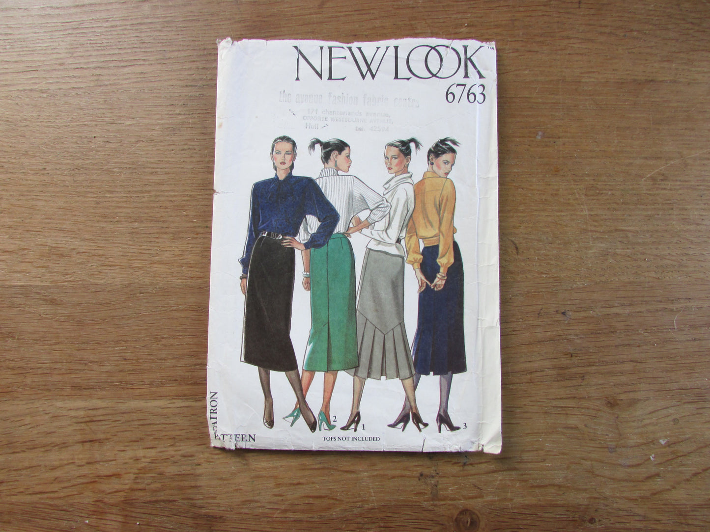 Part cut 1980s New Look 6763 sewing pattern for skirt, sizes 8 to 18 (part cut to size 18, complete)