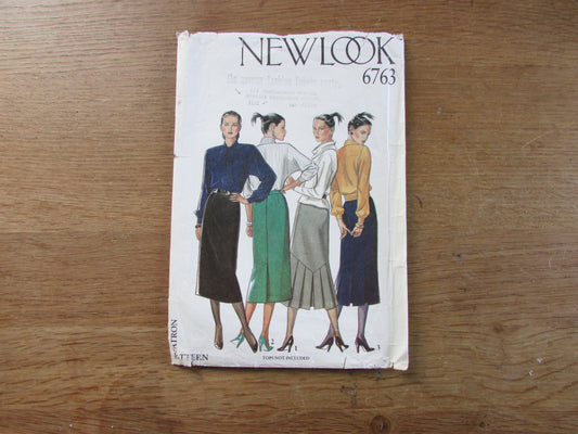 Part cut 1980s New Look 6763 sewing pattern for skirt, sizes 8 to 18 (part cut to size 18, complete)
